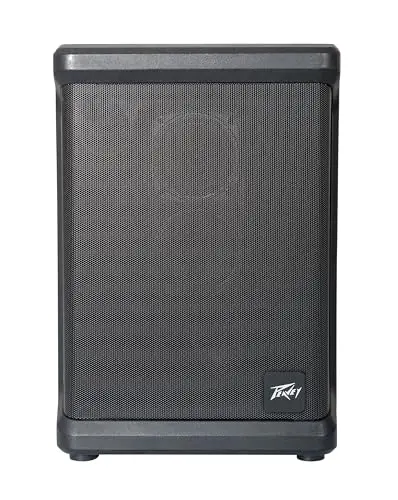 Peavey Solo black portable PA speaker on a sidewalk