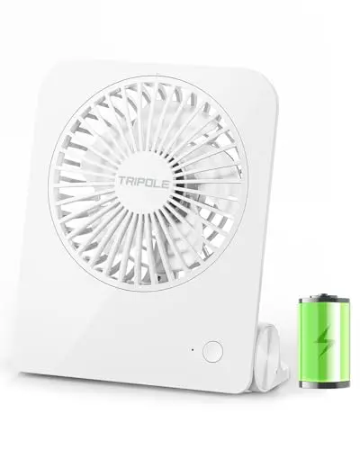 TriPole ultra-quiet mini white desk fan folded on a table