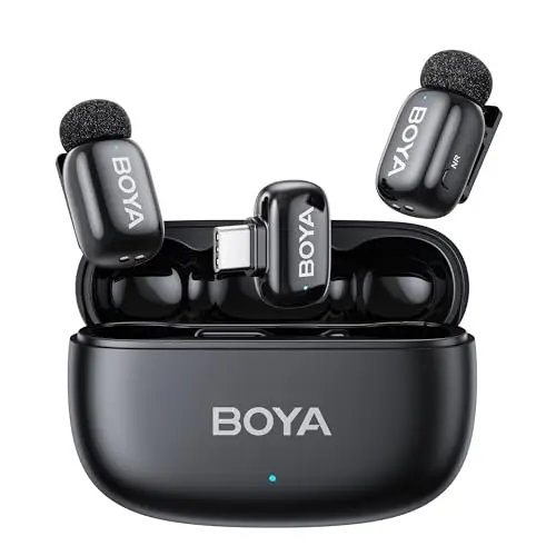BOYA mini 2 wireless lavalier microphone with charging case