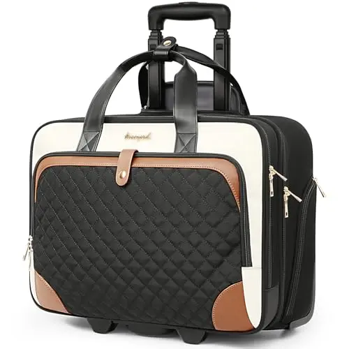 Arcoyard rolling laptop bag in beige brown with wheels and telescopic handle