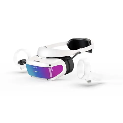 DPVR E4 PCVR headset with controllers, showing RGB lighting