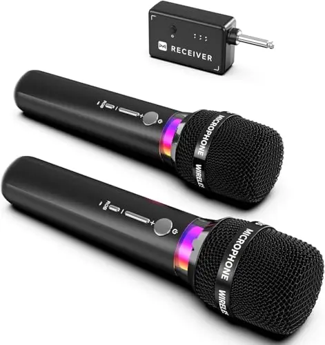 ECHOMUSSY pair of wireless microphones with LED bases and USB receiver