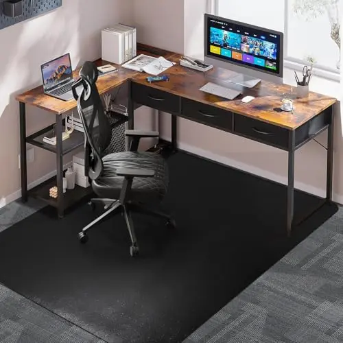 Furkit large black vinyl office chair mat for carpet
