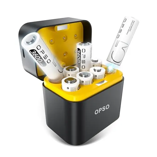 OPSO 8-pack of lithium AA rechargeable batteries with a USB-C charging case