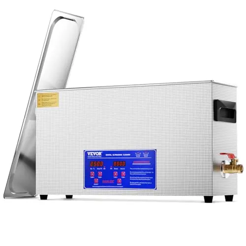 VEVOR 10L ultrasonic gun cleaner with timer and heater controls.
