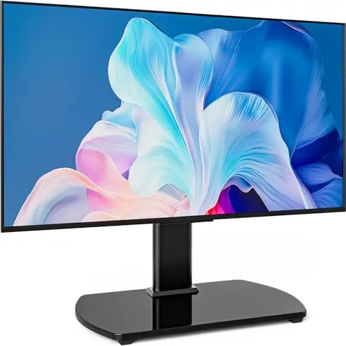 HOLMAXD adjustable swivel TV stand with black tempered glass base