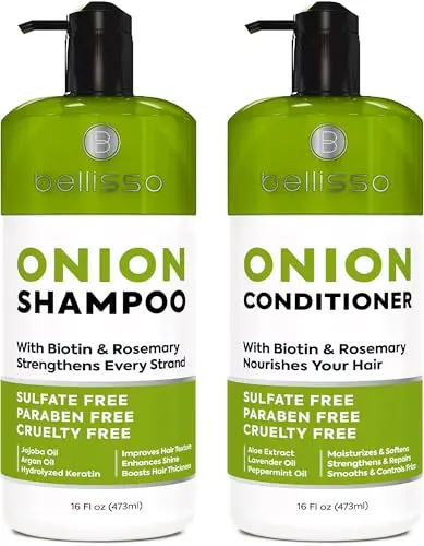 Bellisso Onion Shampoo and Conditioner Set bottles