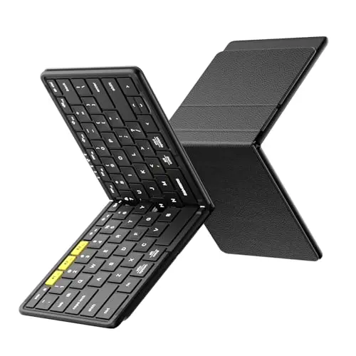Samsers KF08S full-size foldable bluetooth keyboard with PU leather cover