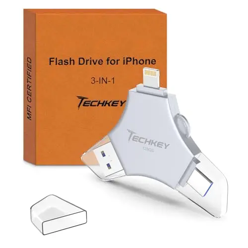 TECHKEY silver-gray 128GB MFi certified flash drive with keychain