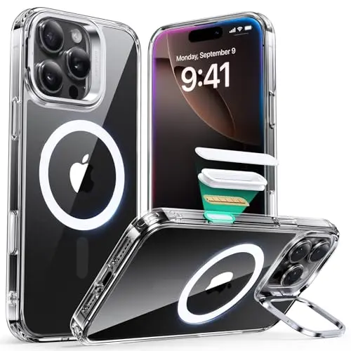 ESR clear MagSafe case with built-in stash stand for iPhone 16 Pro