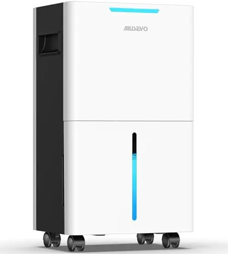 AIUSEVO white dehumidifier with digital display and wheels