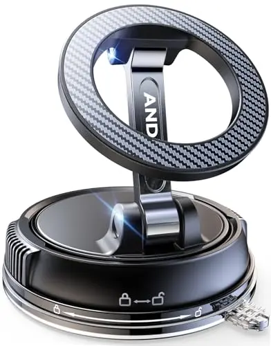 ANDERY carbon fiber magnetic phone holder with strong suction cup on car windshield