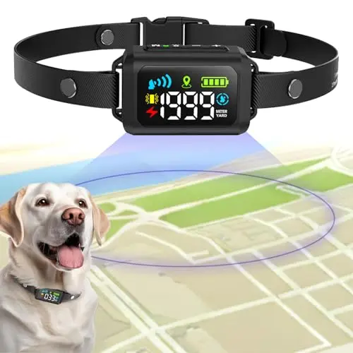 My Pet Command GPS dog fence collar with charging cable and boundary flags