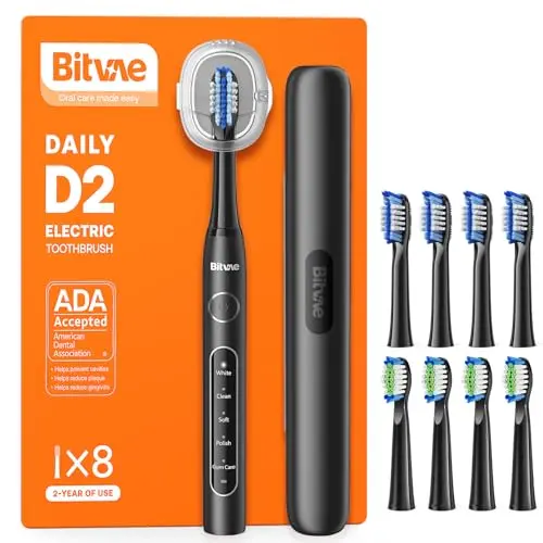 Bitvae ADA accepted electric toothbrush in shadow black with travel case and holder
