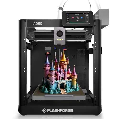 FLASHFORGE AD5X Multi-Color 3D printer with the Intelligent Filament System (IFS) unit attached.