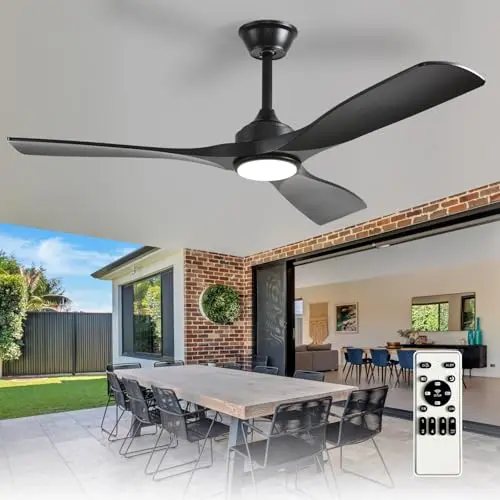 Depuley 52 inch black ceiling fan with light in a covered patio