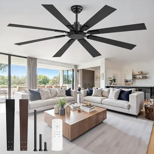 ZMISHIBO 65-inch black modern ceiling fan without light, 8 blades