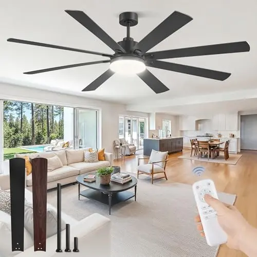 ZMISHIBO 72-inch industrial ceiling fan with large LED panel light
