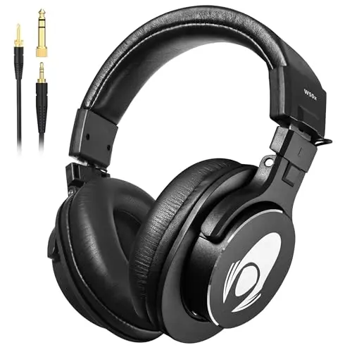 talomen wired over-ear studio monitor closed-back headphones with carrying pouch