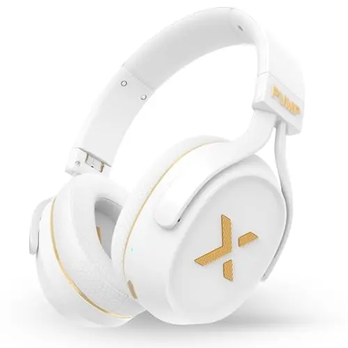 BlueAnt Pump X white and gold wireless over-ear gym headphones