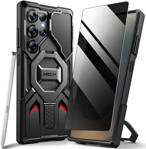 TONGATE black magnetic phone case with privacy screen and camera cover for Samsung S25 Ultra
