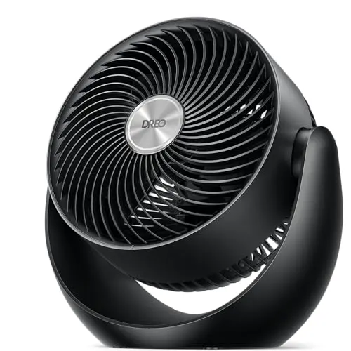 Dreo 11-inch black table air circulator fan on a desk