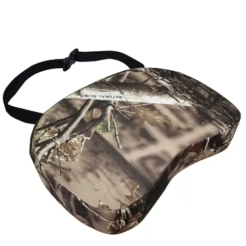 AUSCAMOTEK dual-sided portable hunting seat cushion showing camo and orange sides