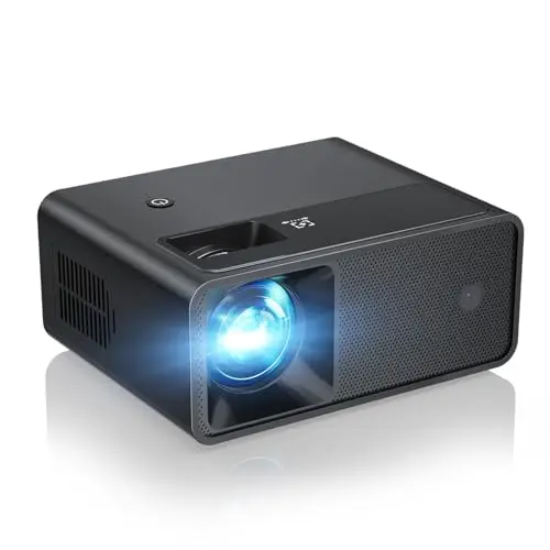 CiBest very small mini projector next to a smartphone for size comparison