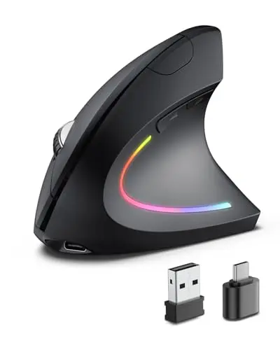 POJTK black vertical ergonomic mouse with USB-C and USB-A receivers