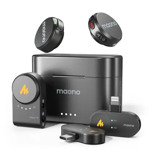 MAONO Wave T5 wireless lavalier microphone with charging case