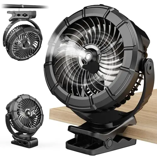Ausic 3-in-1 portable clip on fan with misting, LED light, and hook