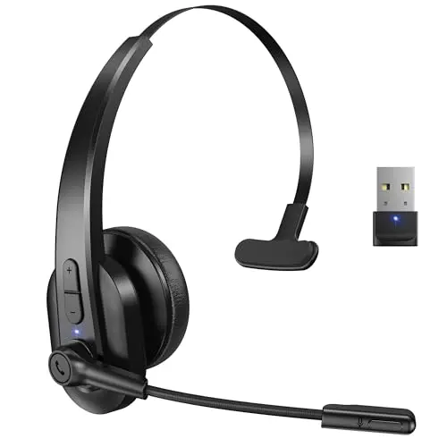 Sarevile single-ear wireless headset with a USB-A dongle for computer connectivity