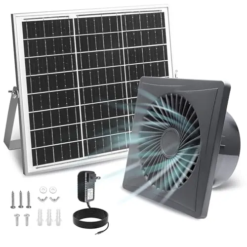 SHENVITASO 8-inch solar exhaust fan with AC power adapter option
