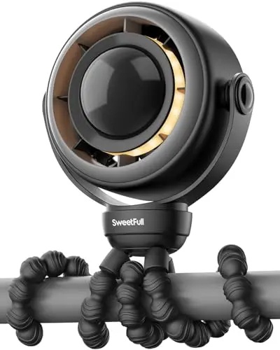 SWEETFULL modern stroller fan with digital LED display showing battery level