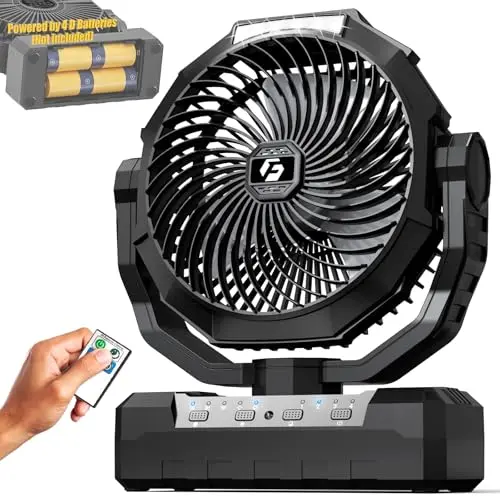 Wavmill black portable fan with D-cell battery compartment and USB port