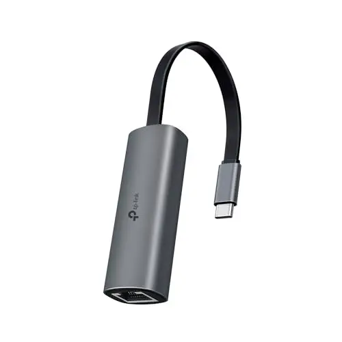 TP-Link UE302C USB-C to 2.5 Gigabit Ethernet adapter in black with aluminum casing.