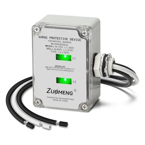 White Zuomeng HVAC surge protector device with dual LED indicator lights.