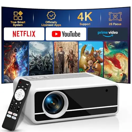 PANSEBA white and black smart projector with Netflix logo