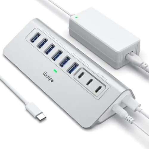 intpw powered 9-port USB 3.2 hub with 65W adapter