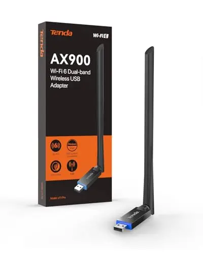 Tenda U11Pro WiFi 6 USB adapter with a rotating 6dBi high-gain antenna.