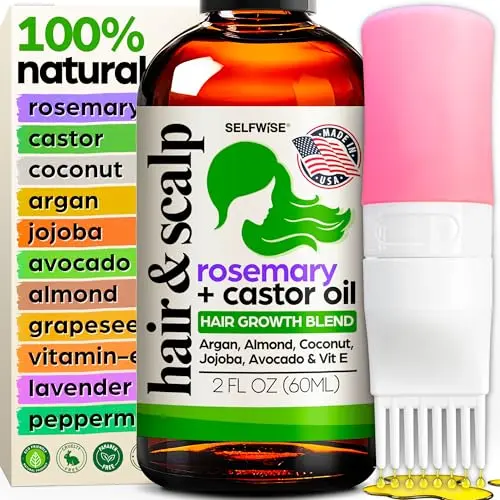SELFWISE Organic Rosemary Hair Growth Oil with applicator bottle
