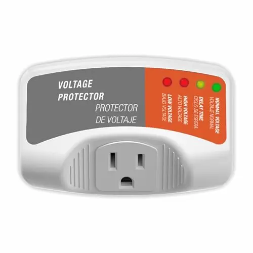 GIDEON single outlet surge and voltage protector with LED indicators.