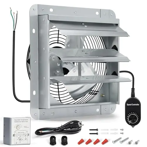 Hipoilk 7-inch exhaust fan with built-in thermostat and speed controller