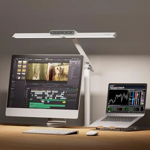 Honeywell white LED desk lamp with a clamp base and dual-section light bar
