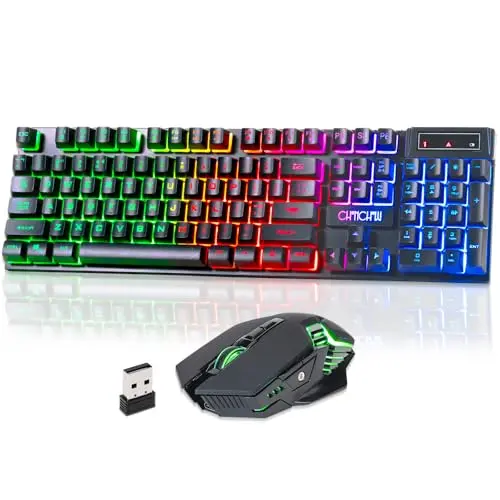 CHONCHOW wireless rechargeable keyboard and mouse combo with rainbow LED