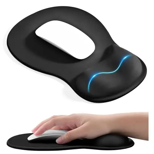 EooCoo black mouse pad with a unique middle-concave gel wrist rest