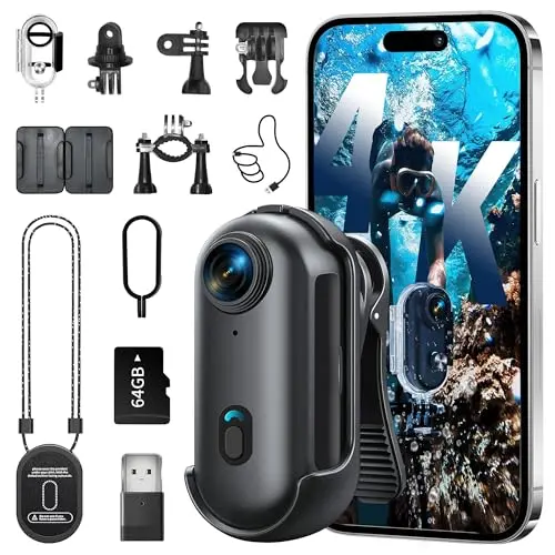 4K mini wearable body camera with magnetic pendant and clip