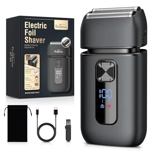 Brightup electric foil shaver with LED display and travel pouch