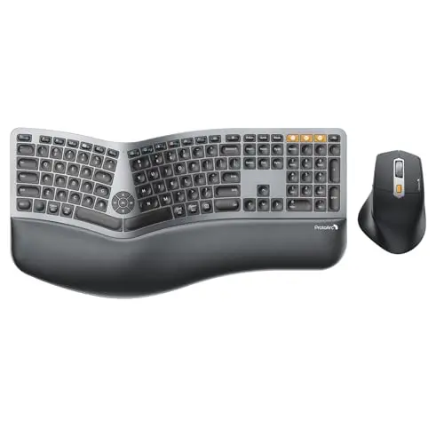 ProtoArc EKM01 Plus gray and black full-size wireless ergonomic keyboard and mouse combo