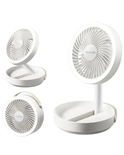Gaiatop foldable white desk fan with LED night light unfolded